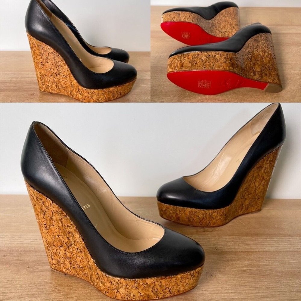 Black Cork Wedge Heels